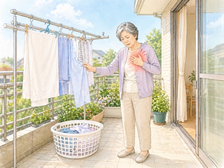 家事中に胸部症状が現れるイメージ